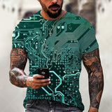 Fashion Electronic Chip Men's 3D Print T-Shirt Summer Hip Hop Short Sleeve Harajuku Punk Style Male Oversized T Shirt Unisex Top
