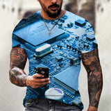 Fashion Electronic Chip Men's 3D Print T-Shirt Summer Hip Hop Short Sleeve Harajuku Punk Style Male Oversized T Shirt Unisex Top