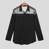 See Through Lapel Long Sleeve Party Nightclub Shirts Embroidered Streetwear Camisa INCERUN