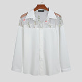 See Through Lapel Long Sleeve Party Nightclub Shirts Embroidered Streetwear Camisa INCERUN