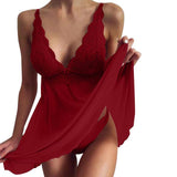 Summer Ladies Deep V Sexy Suspender Nightdress Briefs Plus Size Women Home Casual Soft Nightdress 2pcs Lace Nightdress