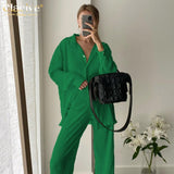 Clacive Causal Loose Home Suit Autumn Long Sleeve Blouse With High Wasit Pants Set Women Elegant Pleated Beige 2 Piece Pant Sets