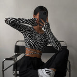 Sexy Zebra Printed Backless O-Neck Long Sleeve Crop Top
