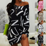 Women Dress Letters Print Hip Hop Long T Shirt Loose Casual Streetwear Long Sleeve O Neck Dress for Party Plus Size