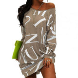 Women Dress Letters Print Hip Hop Long T Shirt Loose Casual Streetwear Long Sleeve O Neck Dress for Party Plus Size