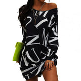 Women Dress Letters Print Hip Hop Long T Shirt Loose Casual Streetwear Long Sleeve O Neck Dress for Party Plus Size