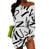 Women Dress Letters Print Hip Hop Long T Shirt Loose Casual Streetwear Long Sleeve O Neck Dress for Party Plus Size