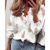 PlusSister 2021 Autumn Elegant Ruffles Women Shirt Blouses Casual V Neck Long Sleeve Loose Female Tunic White Shirt For Women
