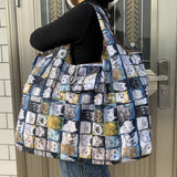 Big Thick Polyester Nylon Tote ECO Bag - Reusable & Portable Women's Foldable Shopping Bag