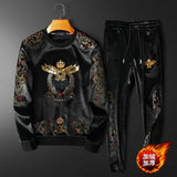 Round neck casual suit high-end embroidery crown eagle padded two-piece set