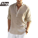 New Men Casual Blouse Cotton Linen Shirt Loose Tops Long Sleeve Tee Shirt Spring Autumn Casual Handsome Men's Shirts