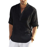 New Men Casual Blouse Cotton Linen Shirt Loose Tops Long Sleeve Tee Shirt Spring Autumn Casual Handsome Men's Shirts