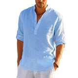New Men Casual Blouse Cotton Linen Shirt Loose Tops Long Sleeve Tee Shirt Spring Autumn Casual Handsome Men's Shirts