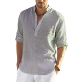 New Men Casual Blouse Cotton Linen Shirt Loose Tops Long Sleeve Tee Shirt Spring Autumn Casual Handsome Men's Shirts