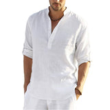 New Men Casual Blouse Cotton Linen Shirt Loose Tops Long Sleeve Tee Shirt Spring Autumn Casual Handsome Men's Shirts