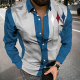 Fashion Striped Print Patchwork Shirts Men Casual Turn-down Collar Buttoned Long Sleeve Cardigan Tops Men Streetwear