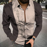 Fashion Striped Print Patchwork Shirts Men Casual Turn-down Collar Buttoned Long Sleeve Cardigan Tops Men Streetwear
