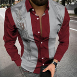 Fashion Striped Print Patchwork Shirts Men Casual Turn-down Collar Buttoned Long Sleeve Cardigan Tops Men Streetwear