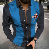 Fashion Striped Print Patchwork Shirts Men Casual Turn-down Collar Buttoned Long Sleeve Cardigan Tops Men Streetwear