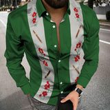 Fashion Striped Print Patchwork Shirts Men Casual Turn-down Collar Buttoned Long Sleeve Cardigan Tops Men Streetwear