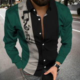 Fashion Striped Print Patchwork Shirts Men Casual Turn-down Collar Buttoned Long Sleeve Cardigan Tops Men Streetwear