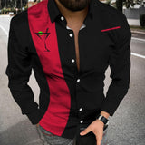 Fashion Striped Print Patchwork Shirts Men Casual Turn-down Collar Buttoned Long Sleeve Cardigan Tops Men Streetwear
