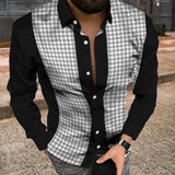 Fashion Striped Print Patchwork Shirts Men Casual Turn-down Collar Buttoned Long Sleeve Cardigan Tops Men Streetwear
