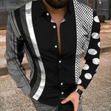 Fashion Striped Print Patchwork Shirts Men Casual Turn-down Collar Buttoned Long Sleeve Cardigan Tops Men Streetwear