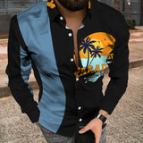 Fashion Striped Print Patchwork Shirts Men Casual Turn-down Collar Buttoned Long Sleeve Cardigan Tops Men Streetwear