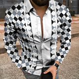 Fashion Striped Print Patchwork Shirts Men Casual Turn-down Collar Buttoned Long Sleeve Cardigan Tops Men Streetwear