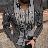 Fashion Striped Print Patchwork Shirts Men Casual Turn-down Collar Buttoned Long Sleeve Cardigan Tops Men Streetwear