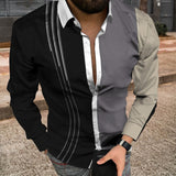 Fashion Striped Print Patchwork Shirts Men Casual Turn-down Collar Buttoned Long Sleeve Cardigan Tops Men Streetwear