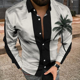 Fashion Striped Print Patchwork Shirts Men Casual Turn-down Collar Buttoned Long Sleeve Cardigan Tops Men Streetwear