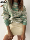 Aproms Elegant Green Tie Dye Knitted Sweater and Pullovers