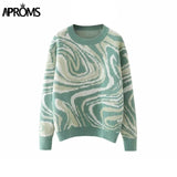 Aproms Elegant Green Tie Dye Knitted Sweater and Pullovers