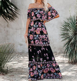 Summer Print Vintage Long Dresses For Women Sexy Off-Shoulder Ruffle Fashion Boho Party Maxi Dress