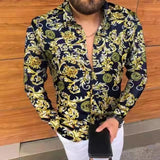 Long Sleeve Men Paisley Print Shirt Camisa Social Masculina  Prom Party Fashion Shirts