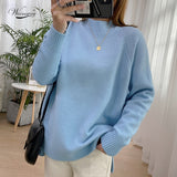 Women Mock Neck Pullovers Sweater High Quality Oversized Jumper Split Fall Winter Clothes