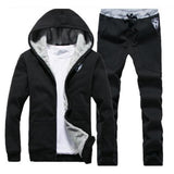 Plus Size Men Casual Warm Tracksuit Fleece Zipper Hooded Coat Drawstring Pants