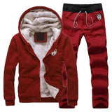 Plus Size Men Casual Warm Tracksuit Fleece Zipper Hooded Coat Drawstring Pants