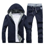 Plus Size Men Casual Warm Tracksuit Fleece Zipper Hooded Coat Drawstring Pants