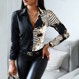 2021 Women Fashion Shirt Lady Long Sleeve Blouse Turn-down CollarButton Design Print  Casual Shirts