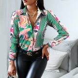 2021 Women Fashion Shirt Lady Long Sleeve Blouse Turn-down CollarButton Design Print  Casual Shirts