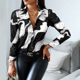 2021 Women Fashion Shirt Lady Long Sleeve Blouse Turn-down CollarButton Design Print  Casual Shirts