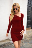 Sexy Women Solid Color Pencil Dress Irregular Design Diagonal Collar Long Sleeve Mid Waist Spring Autumn Slim Hips Dress