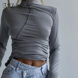 FSDA Turtleneck Y2K 2022 Long Sleeve T Shirts Women White Autumn Winter Casual Black Basic Gray Sexy Tops 90s Fashion Vintage