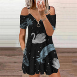 Butterflies 3D Print Elegant Fashion Dress Women's Clothing Summer Zipper V-Neck Off Shoulder Casual Mini Dresses Oversized