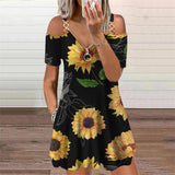 Butterflies 3D Print Elegant Fashion Dress Women's Clothing Summer Zipper V-Neck Off Shoulder Casual Mini Dresses Oversized