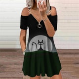 Butterflies 3D Print Elegant Fashion Dress Women's Clothing Summer Zipper V-Neck Off Shoulder Casual Mini Dresses Oversized