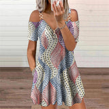 Butterflies 3D Print Elegant Fashion Dress Women's Clothing Summer Zipper V-Neck Off Shoulder Casual Mini Dresses Oversized